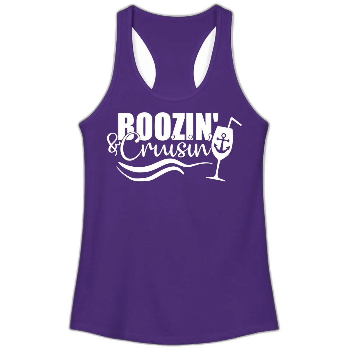 Boozin' & Cruising Nautical Ladies Tank Top in Solid Purple Rush