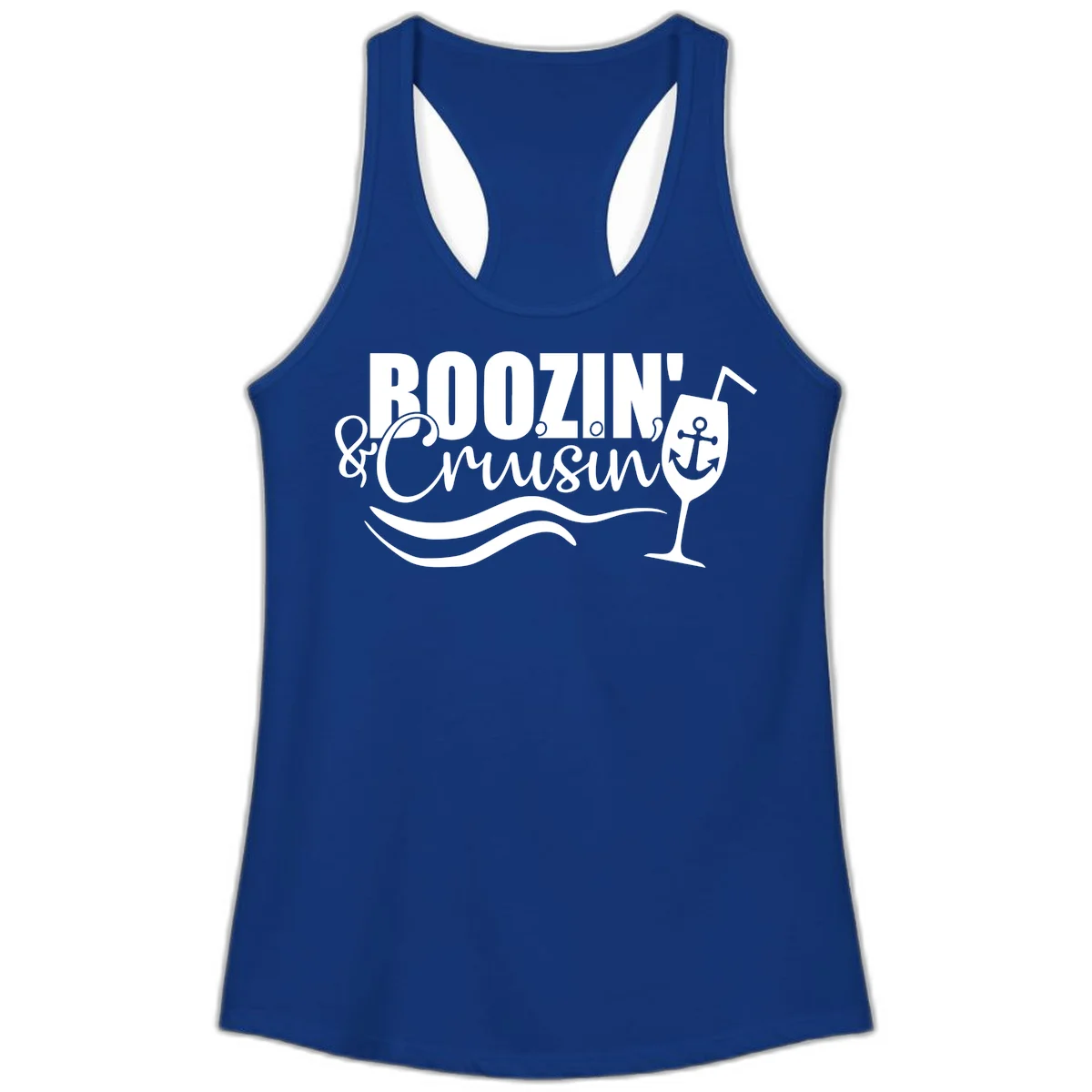 Boozin' & Cruising Nautical Ladies Tank Top in Solid Royal