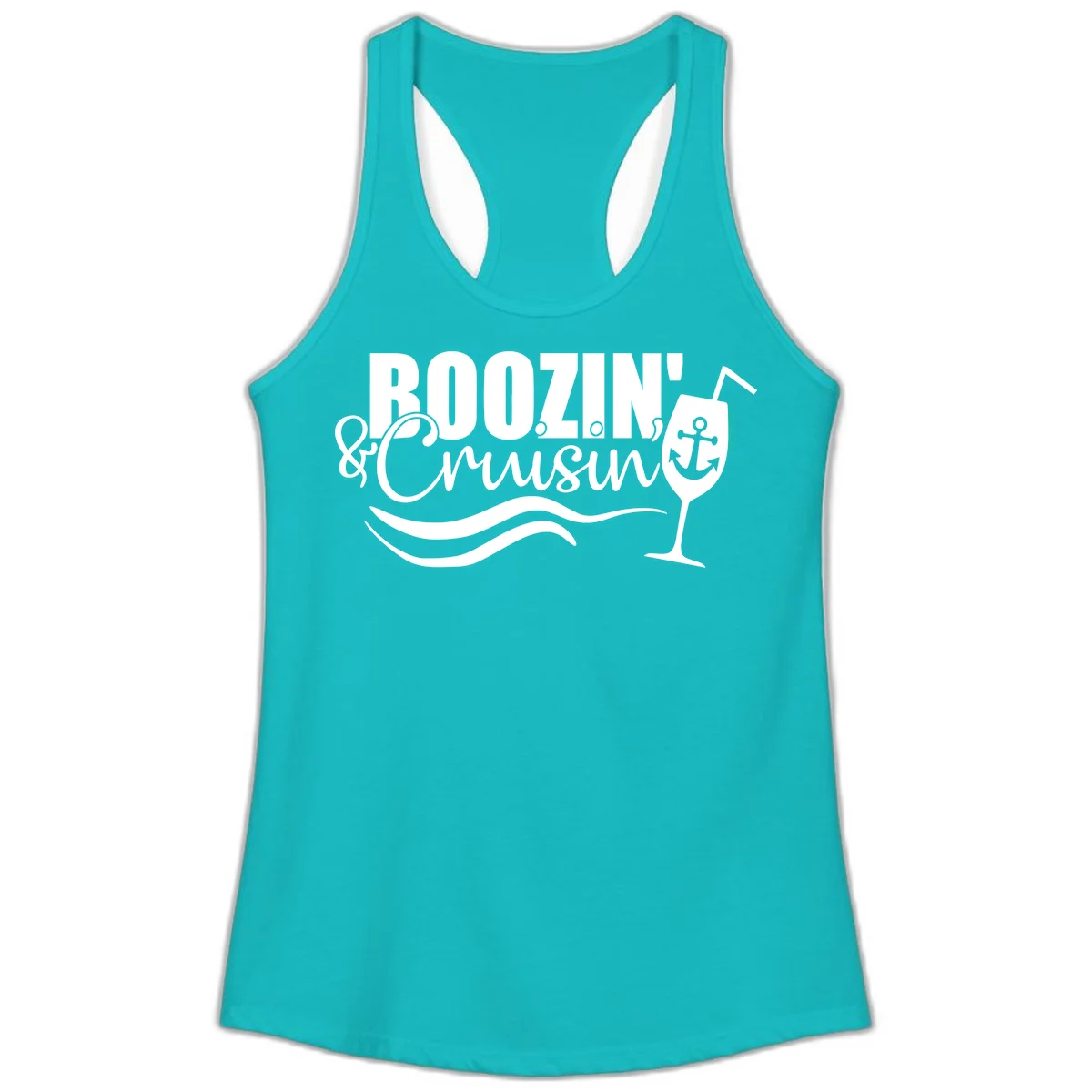 Boozin' & Cruising Nautical Ladies Tank Top in Tahiti Blue