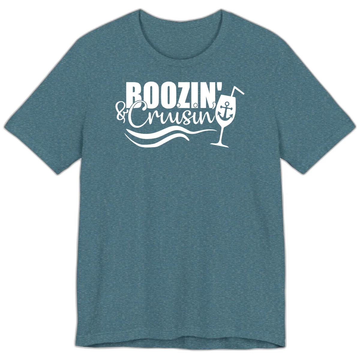 Boozin' & Cruising Nautical Premium Cruise Tee in Heather Deep Teal