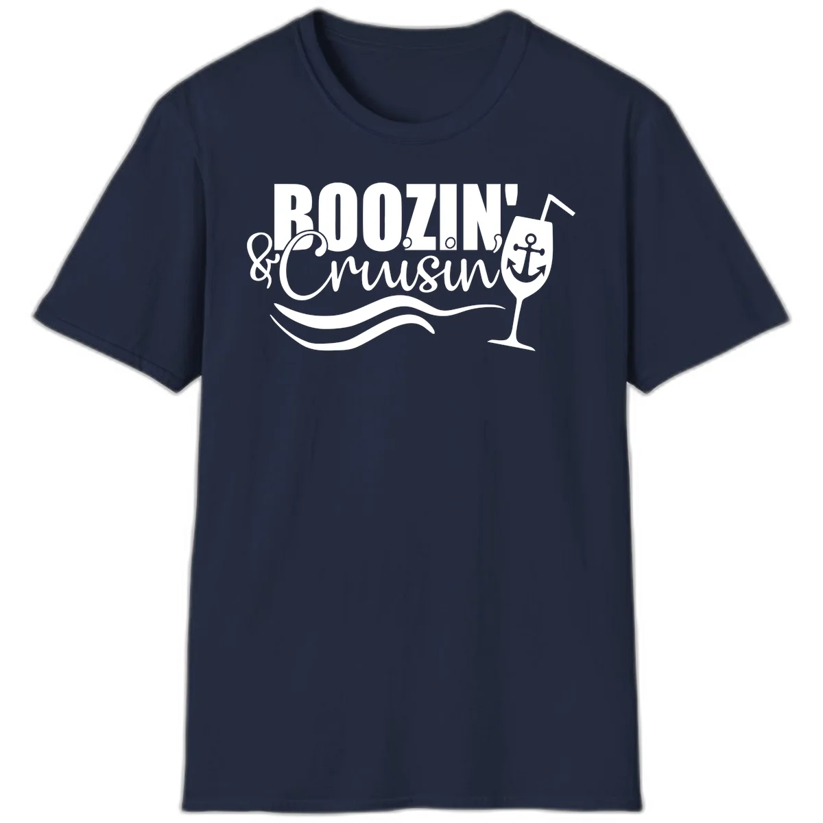 Boozin' & Cruising Nautical Fun Cruise Vacation T-Shirt in Navy