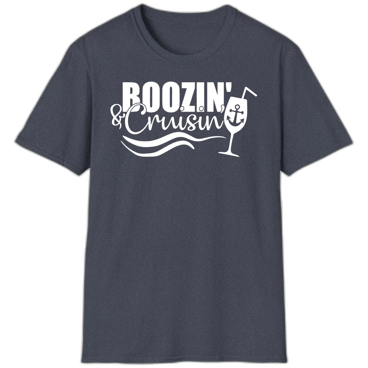 Boozin' & Cruising Nautical Fun Cruise Vacation T-Shirt in Heather Navy