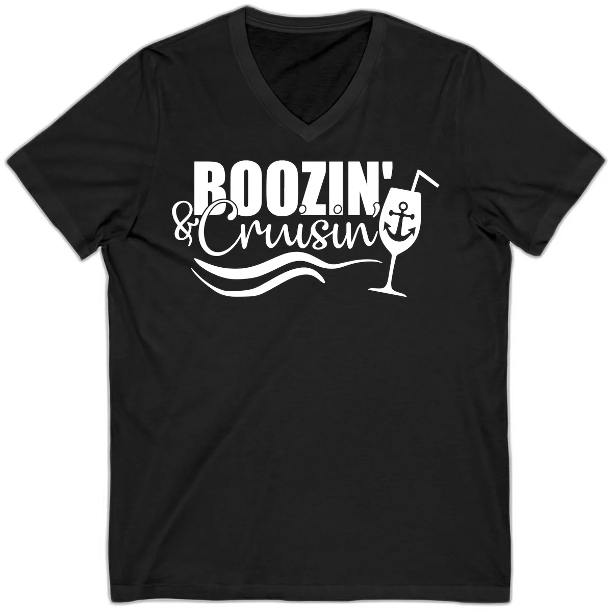 Boozin' & Cruising Nautical V-Neck Cruise Tee in Black