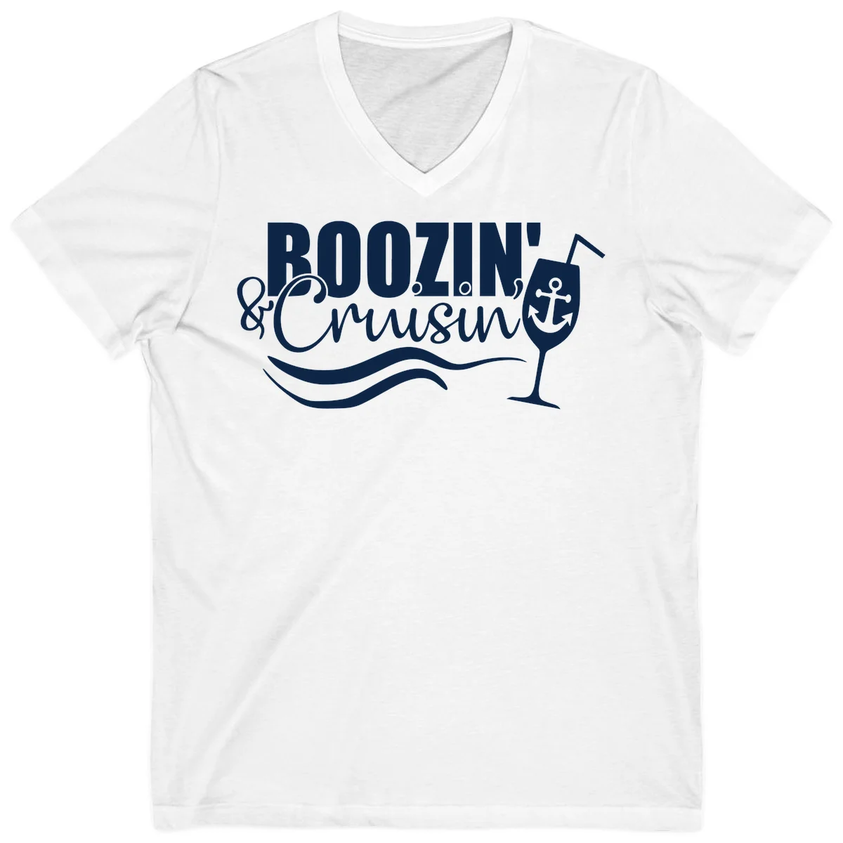 Boozin' & Cruising Nautical V-Neck Cruise Tee in White
