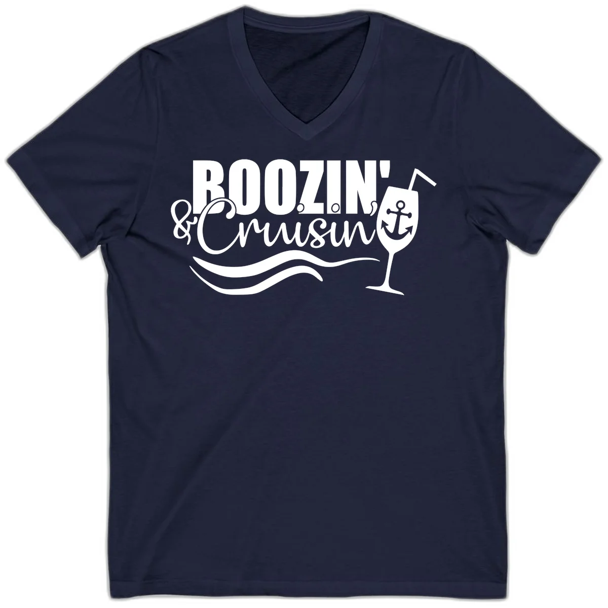 Boozin' & Cruising Nautical V-Neck Cruise Tee in Navy