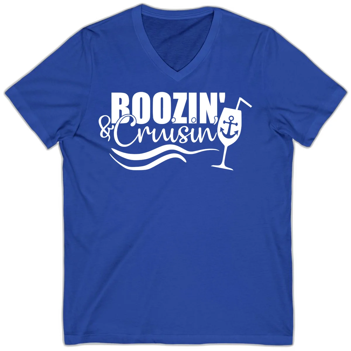 Boozin' & Cruising Nautical V-Neck Cruise Tee in True Royal