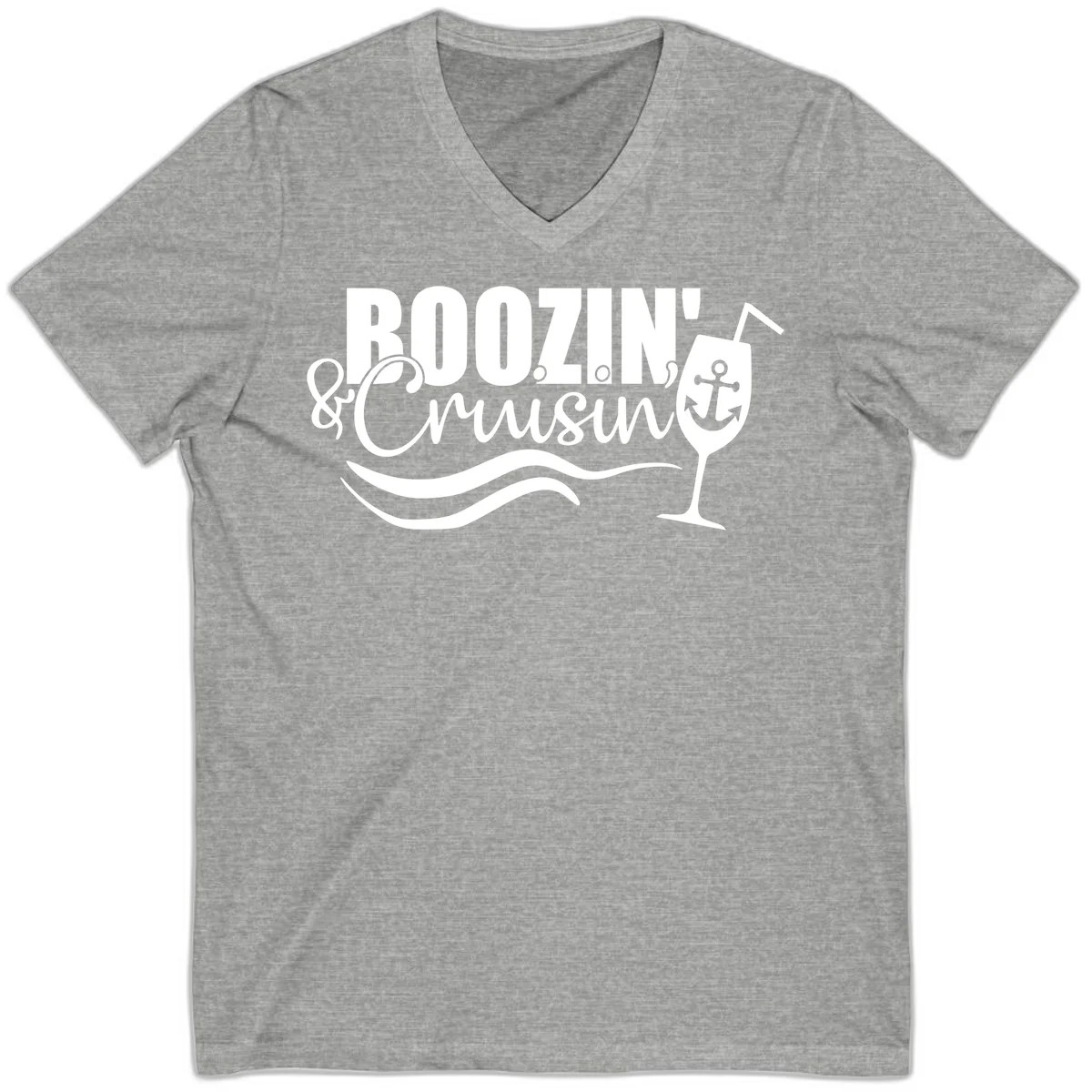 Boozin' & Cruising Nautical V-Neck Cruise Tee in Athletic Heather