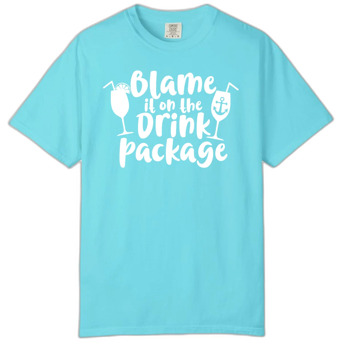 Blame It On The Drink Package Comfort Color Tee in Lagoon Blue