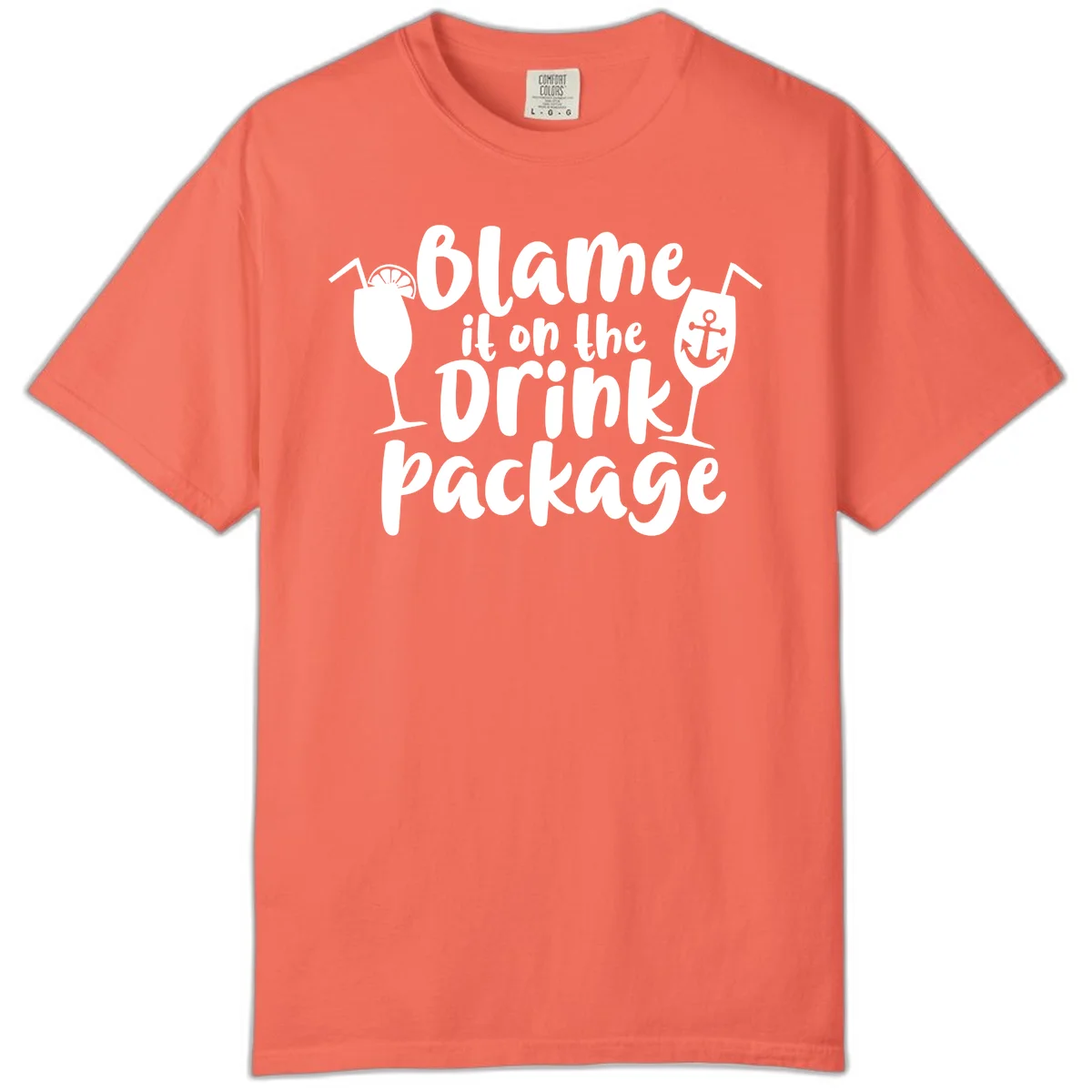 Blame It On The Drink Package Comfort Color Tee in Bright Salmon