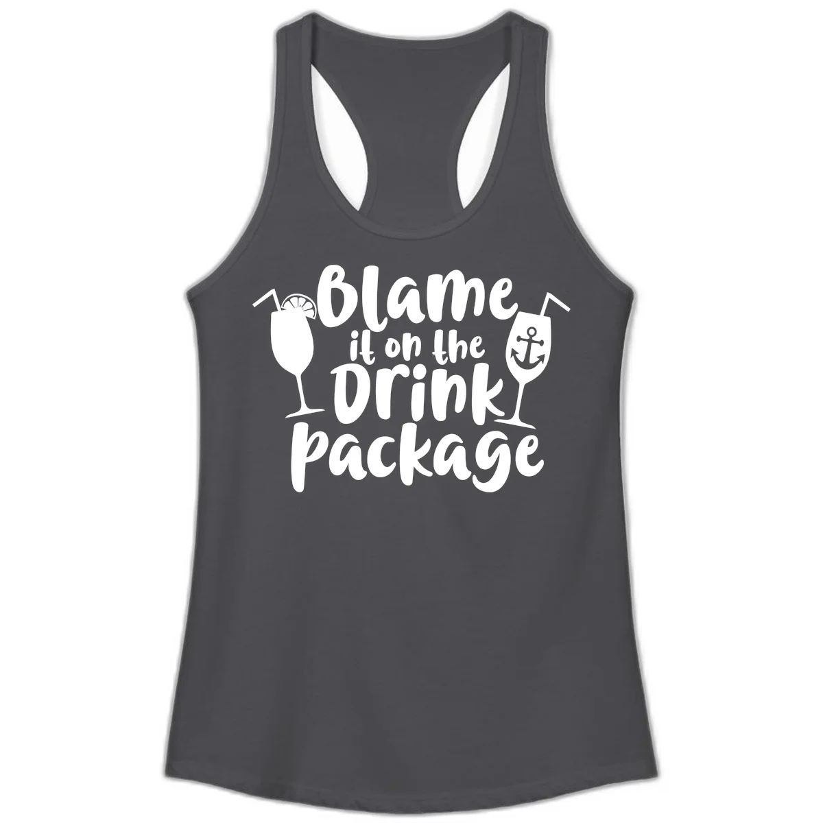 Blame It On The Drink Package Ladies Tank in Solid Dark Gray