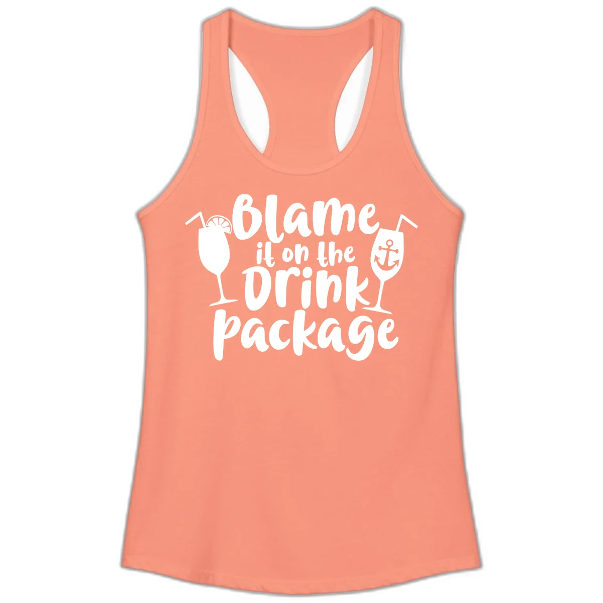 Blame It On The Drink Package Ladies Tank in Solid Light Orange