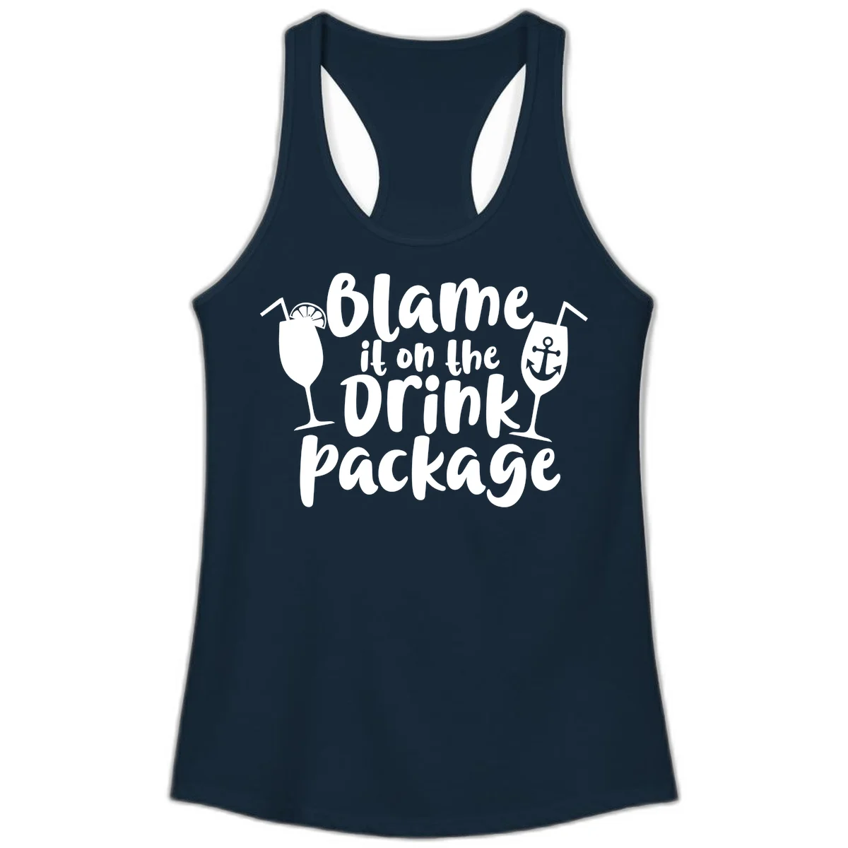 Blame It On The Drink Package Ladies Tank in Solid Midnight Navy