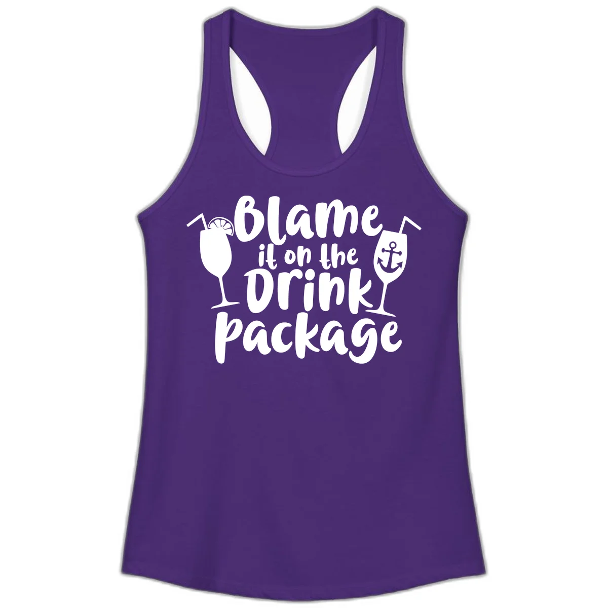 Blame It On The Drink Package Ladies Tank in Solid Purple Rush