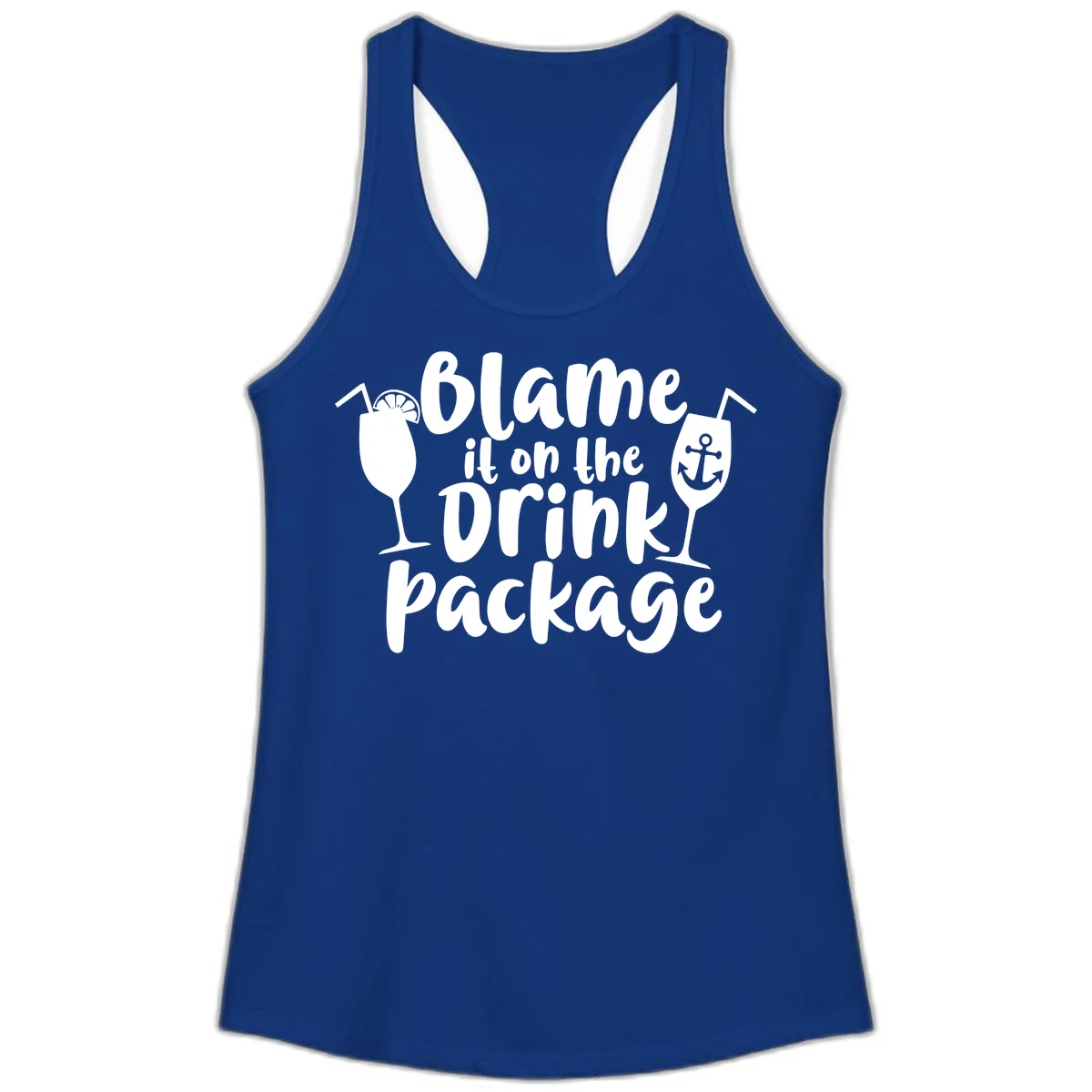 Blame It On The Drink Package Ladies Tank in Solid Royal