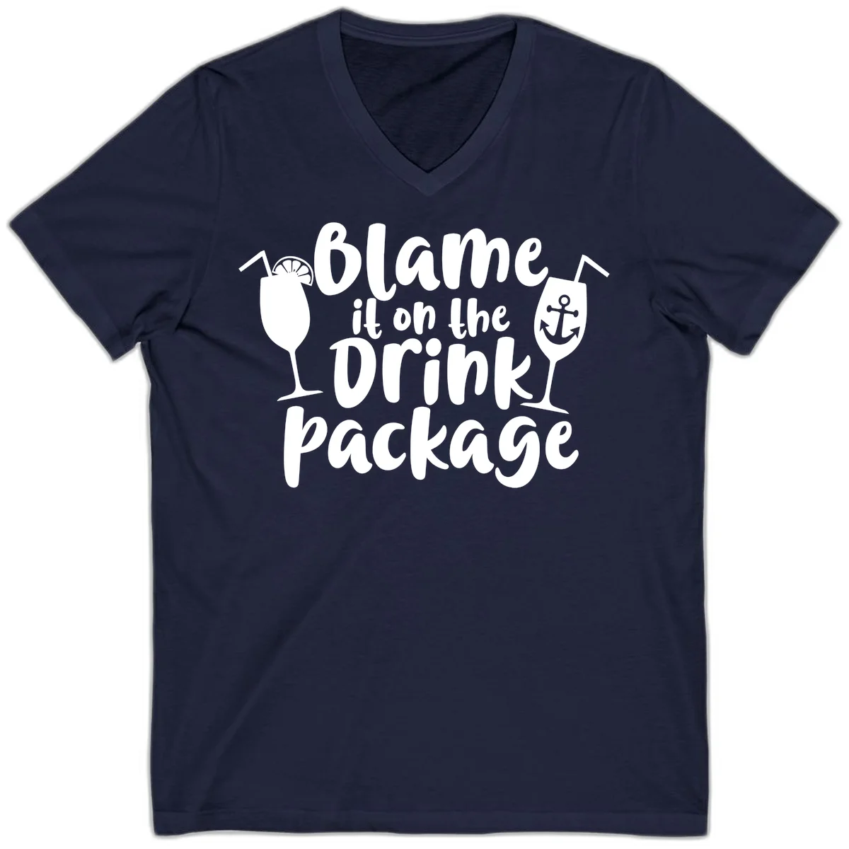 Blame It On The Drink Package V-Neck in Navy