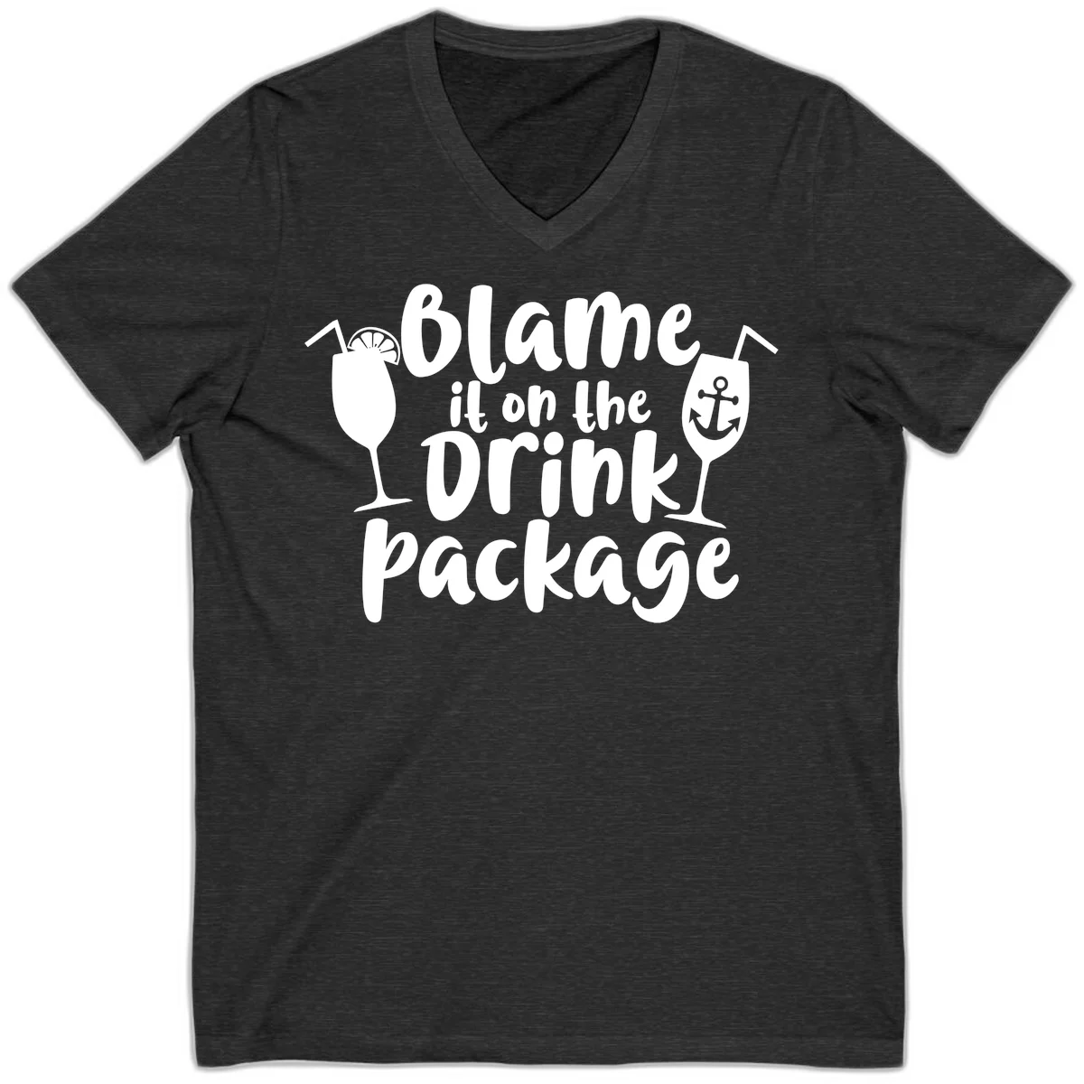 Blame It On The Drink Package V-Neck in Dark Grey Heather
