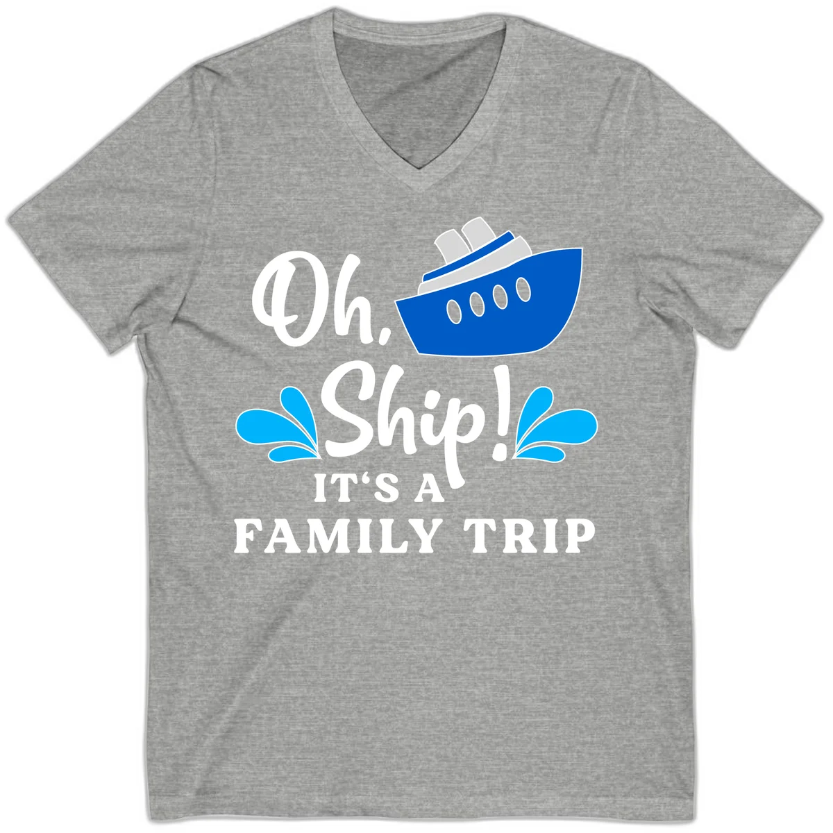 Oh Ship It's A Family Trip V-Neck in Athletic Heather