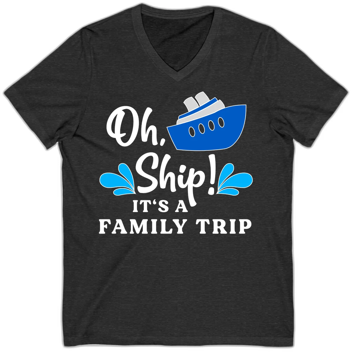 Oh Ship It's A Family Trip V-Neck in Dark Grey Heather