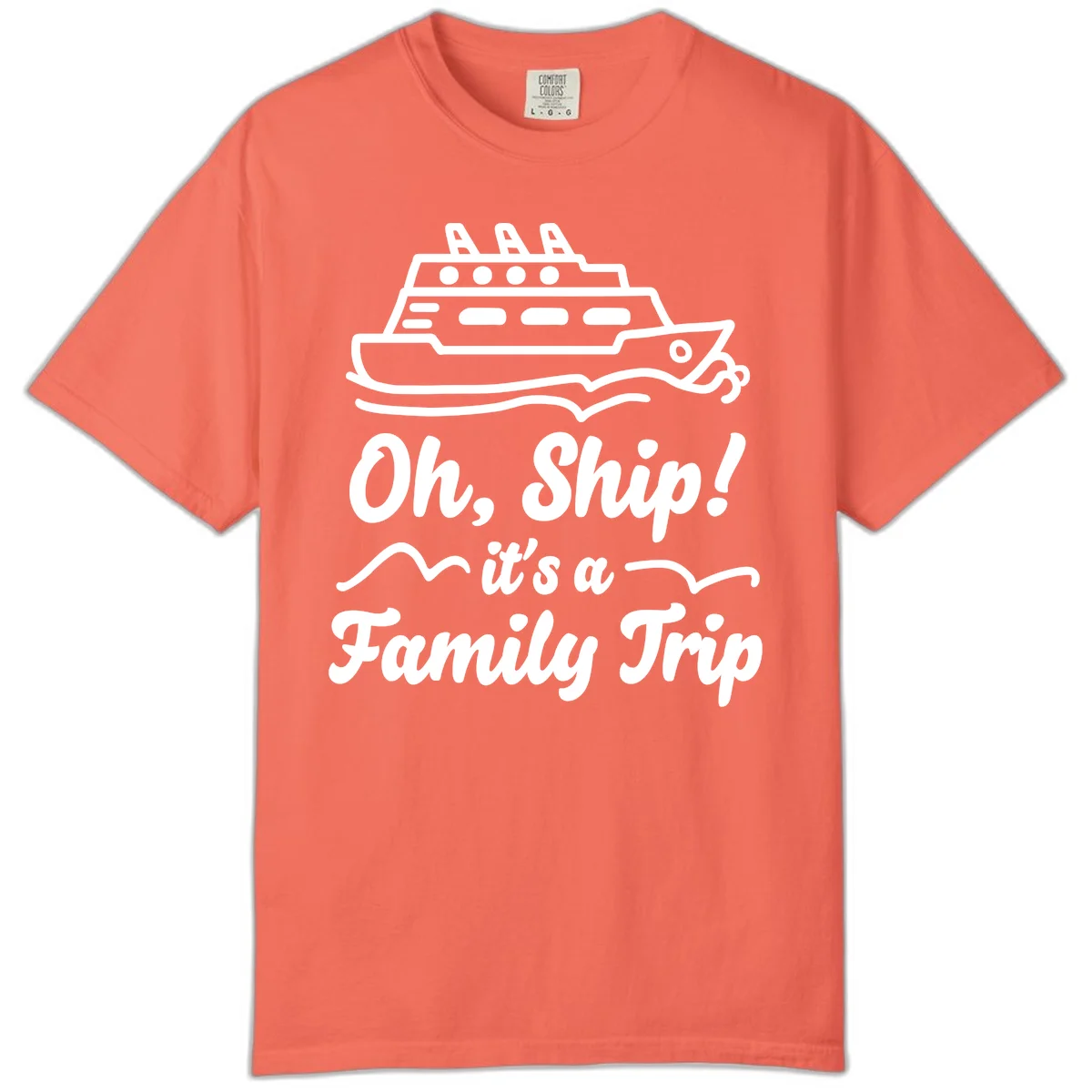 Oh Ship Family Trip Comfort Color Tee in Bright Salmon