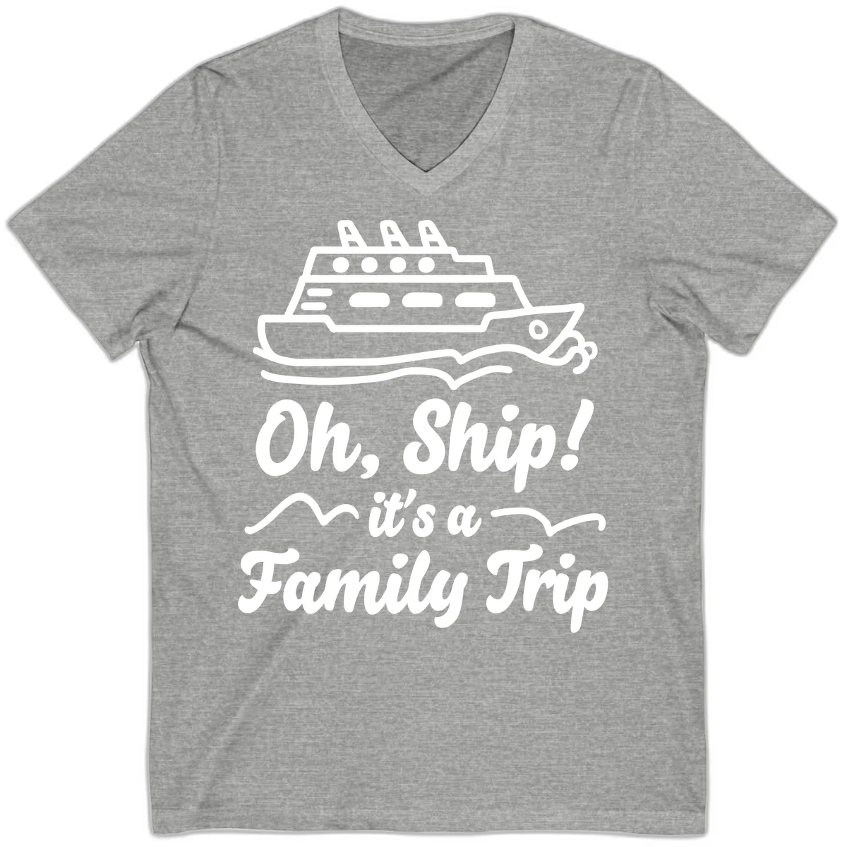 Oh Ship Family Trip V-Neck in Athletic Heather