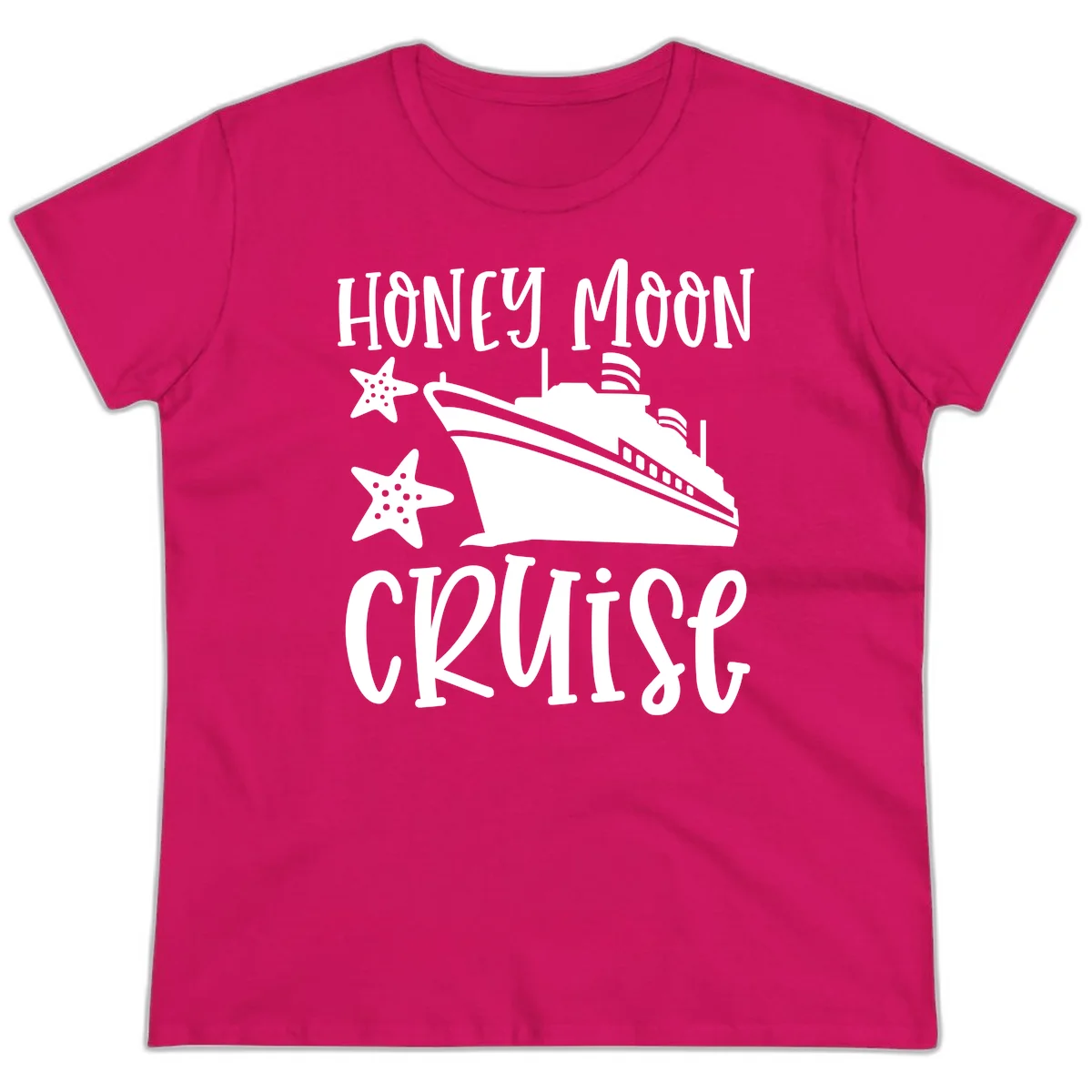 Honey Moon Cruise Ladies Tee in Heliconia