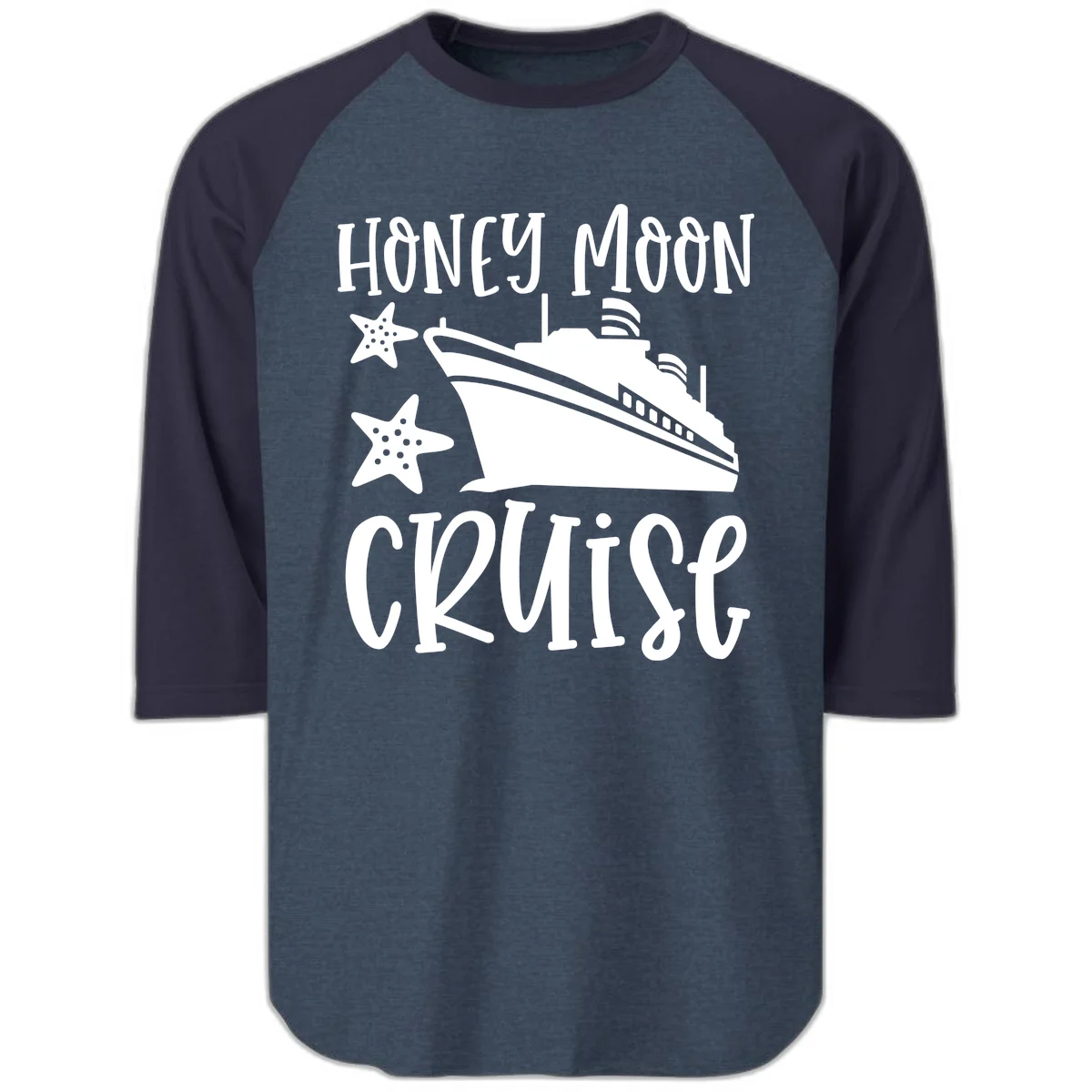 Honey Moon Cruise Raglan 3/4 Tee in Heather Denim Navy