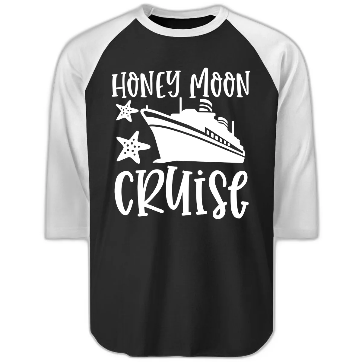 Honey Moon Cruise Raglan 3/4 Tee in Black White