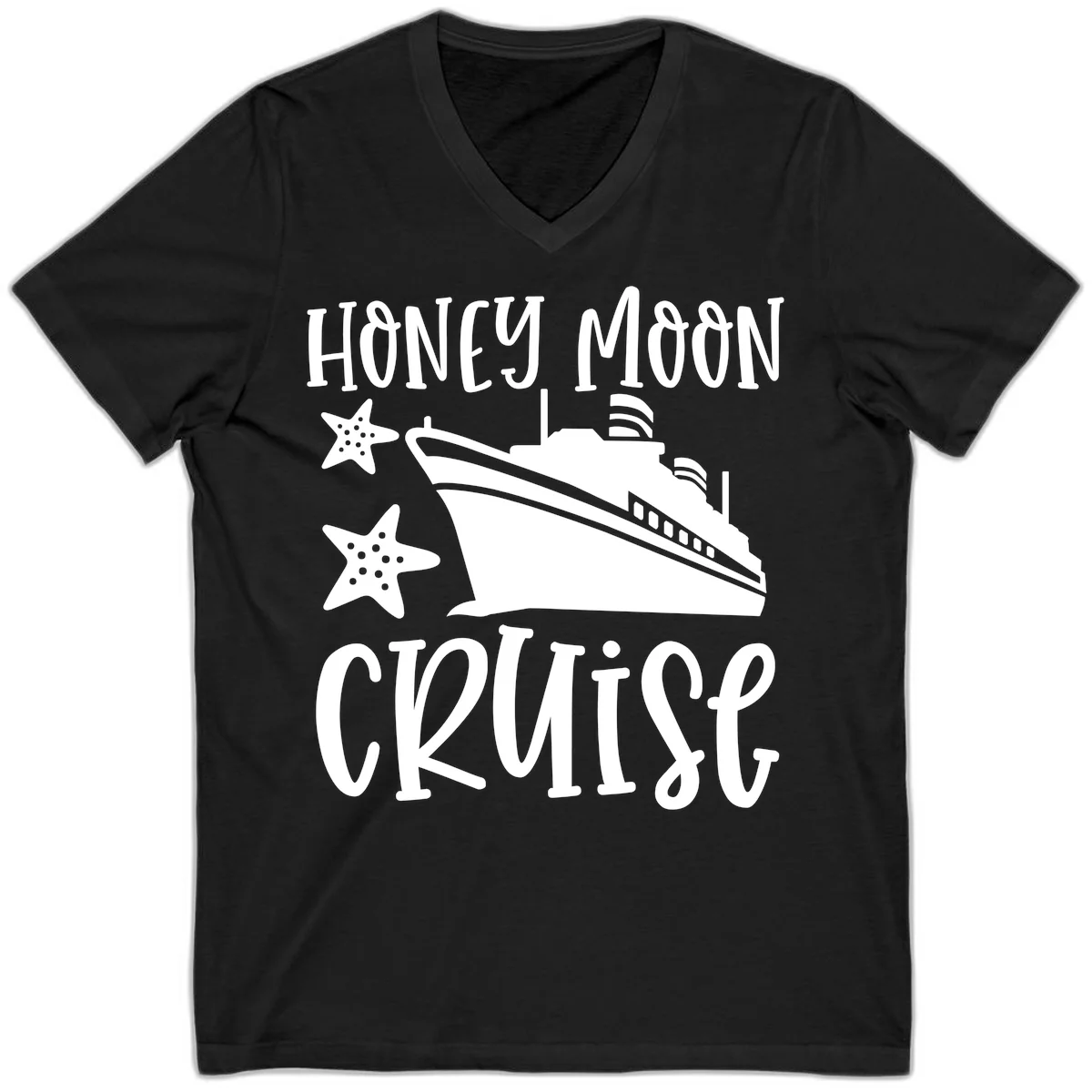 Honey Moon Cruise V-Neck Tee in Black