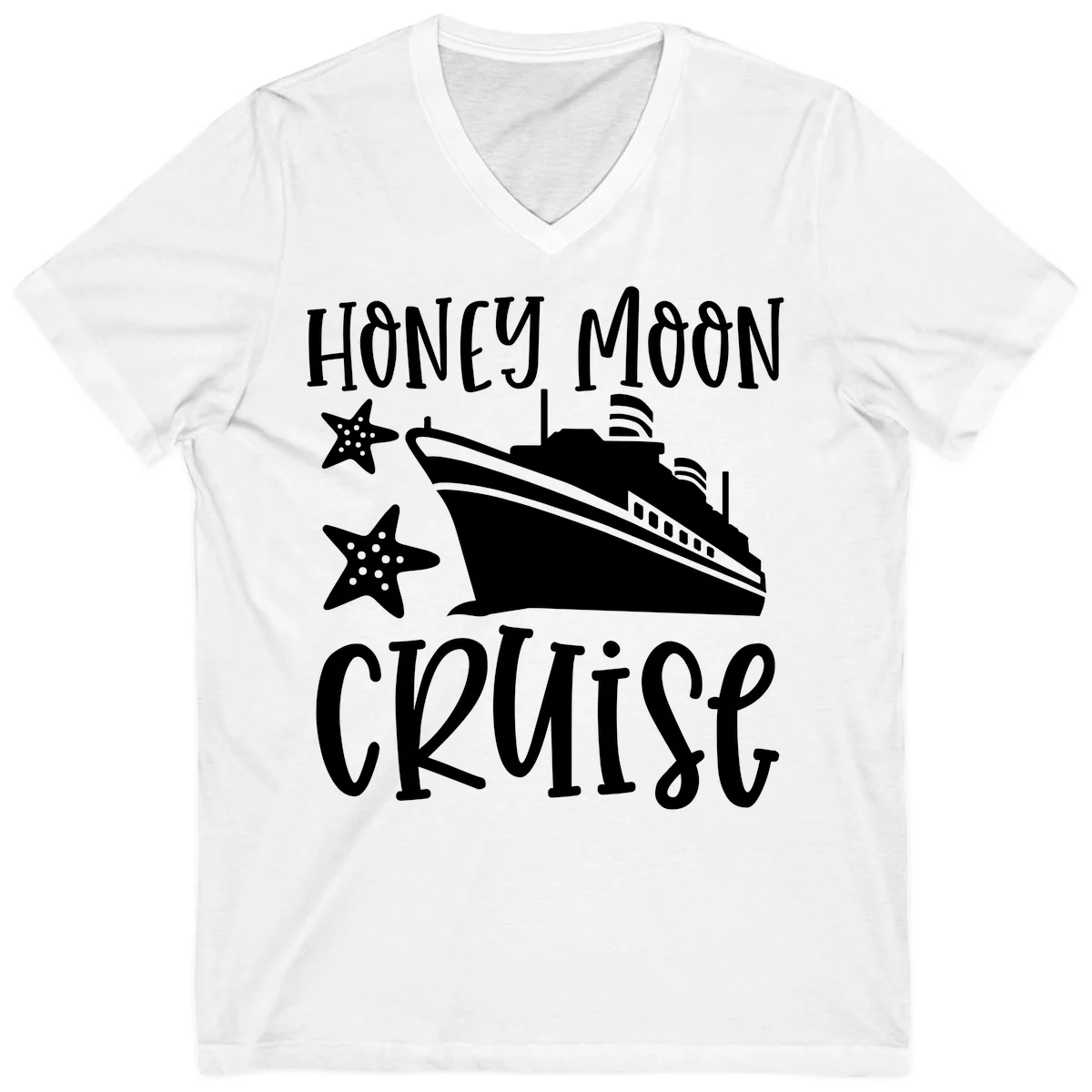 Honey Moon Cruise V-Neck Tee in White