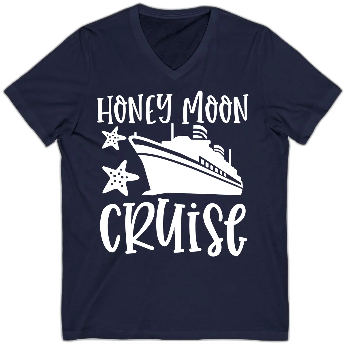 Honey Moon Cruise V-Neck Tee in Navy