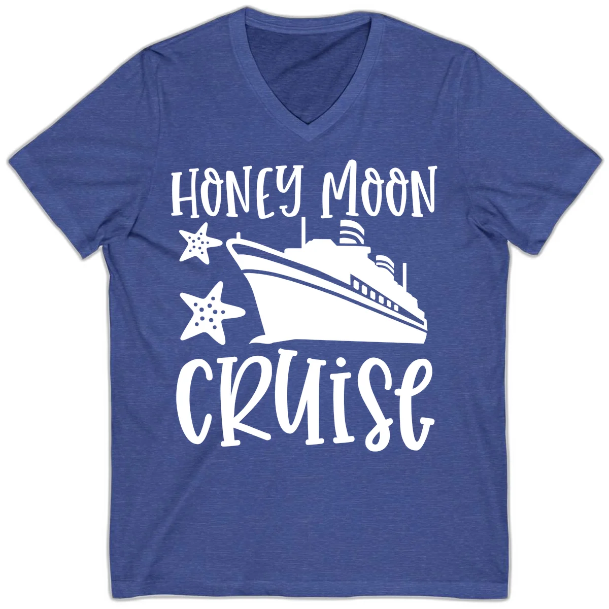 Honey Moon Cruise V-Neck Tee in Heather True Royal