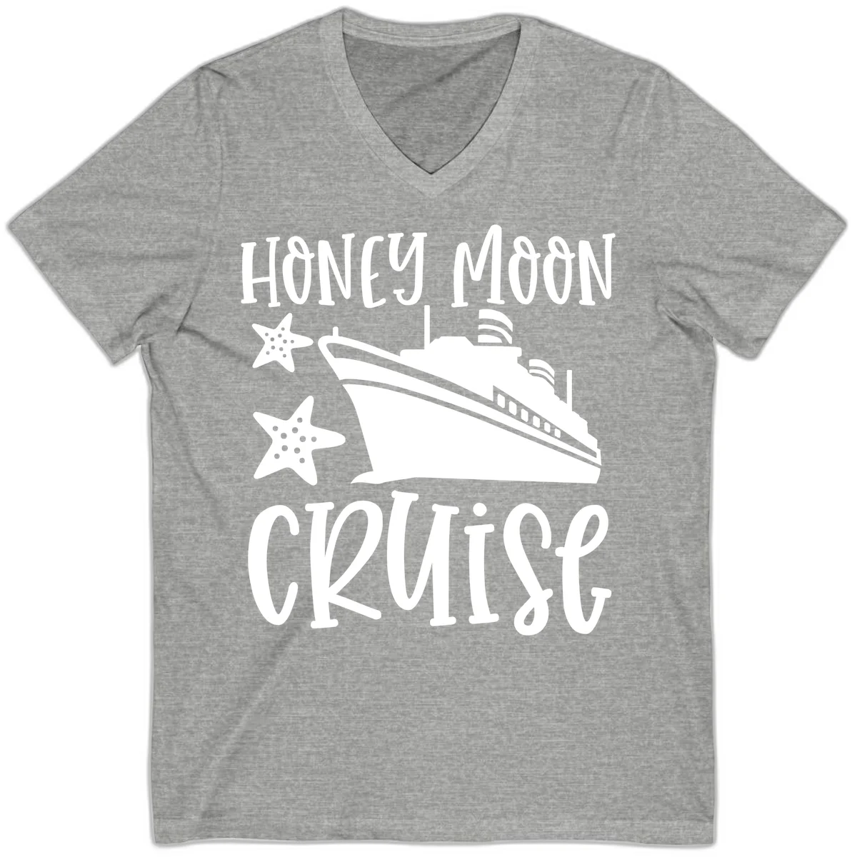 Honey Moon Cruise V-Neck Tee in Athletic Heather