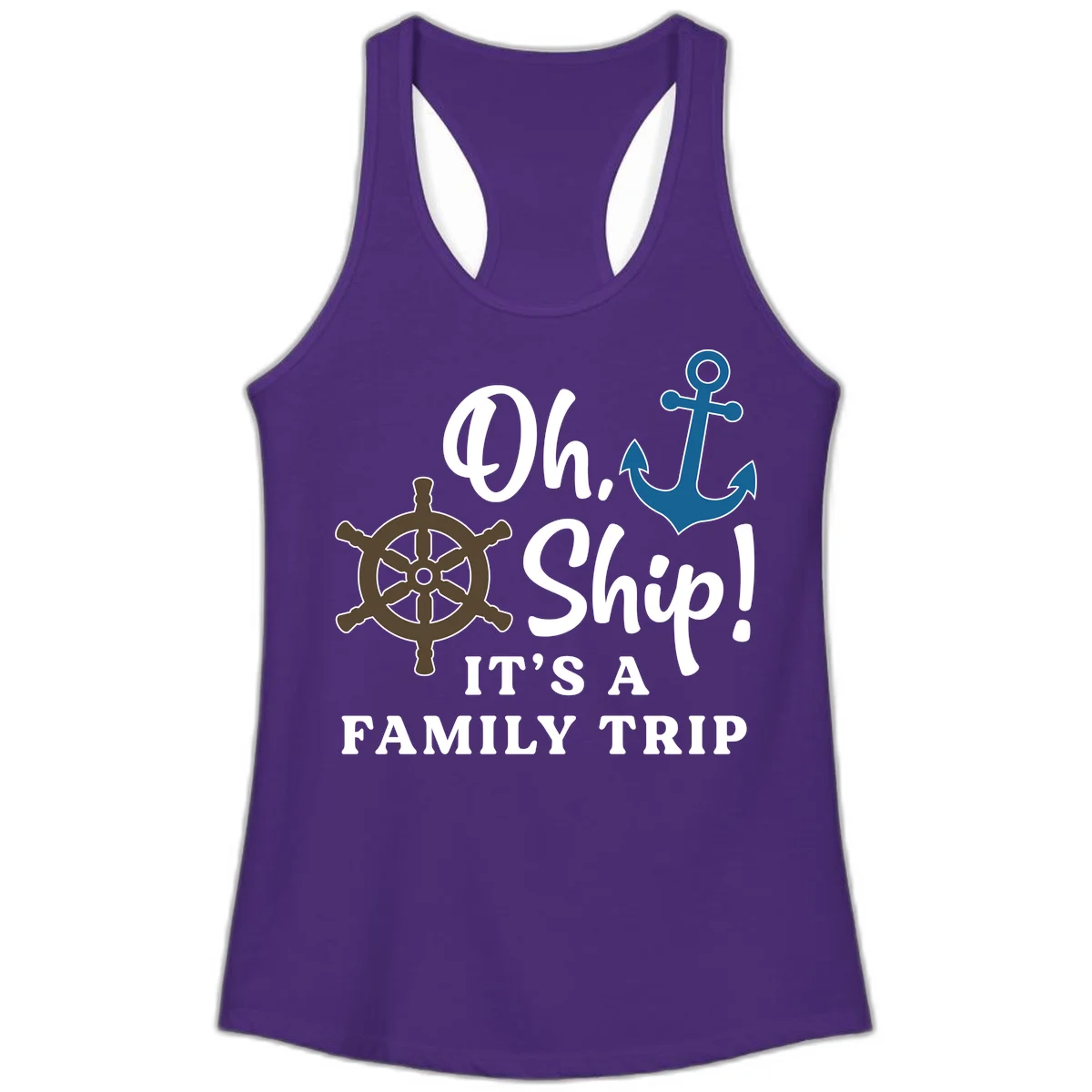 Oh Ship It's A Family Trip Ladies Tank in Solid Purple Rush