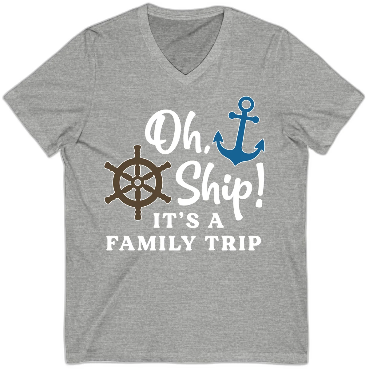 Oh Ship It's A Family Trip V-Neck in Athletic Heather