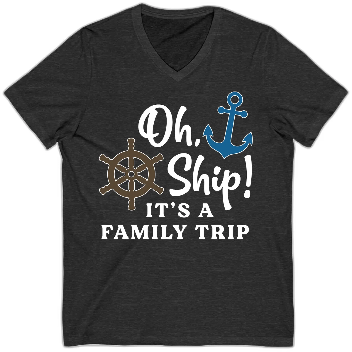Oh Ship It's A Family Trip V-Neck in Dark Grey Heather