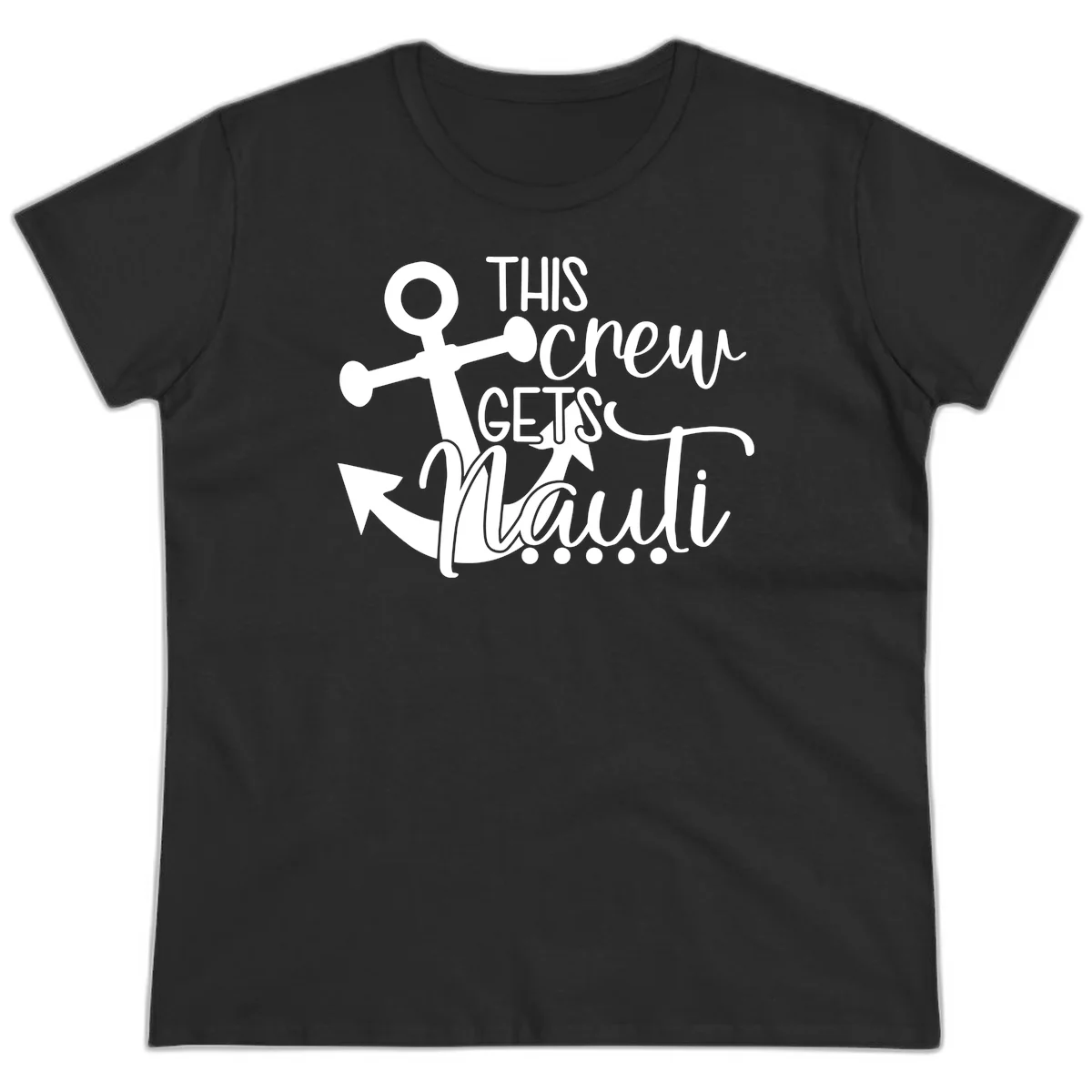 This Crew Gets Lit Anchor Design Ladies Tee in Black