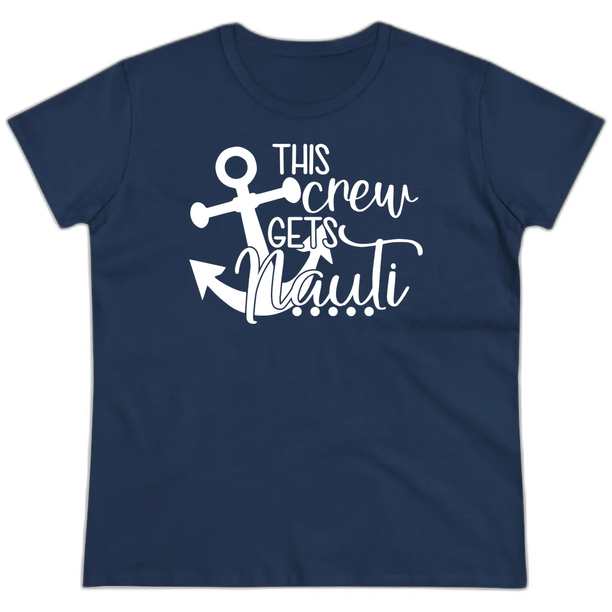This Crew Gets Lit Anchor Design Ladies Tee in Navy