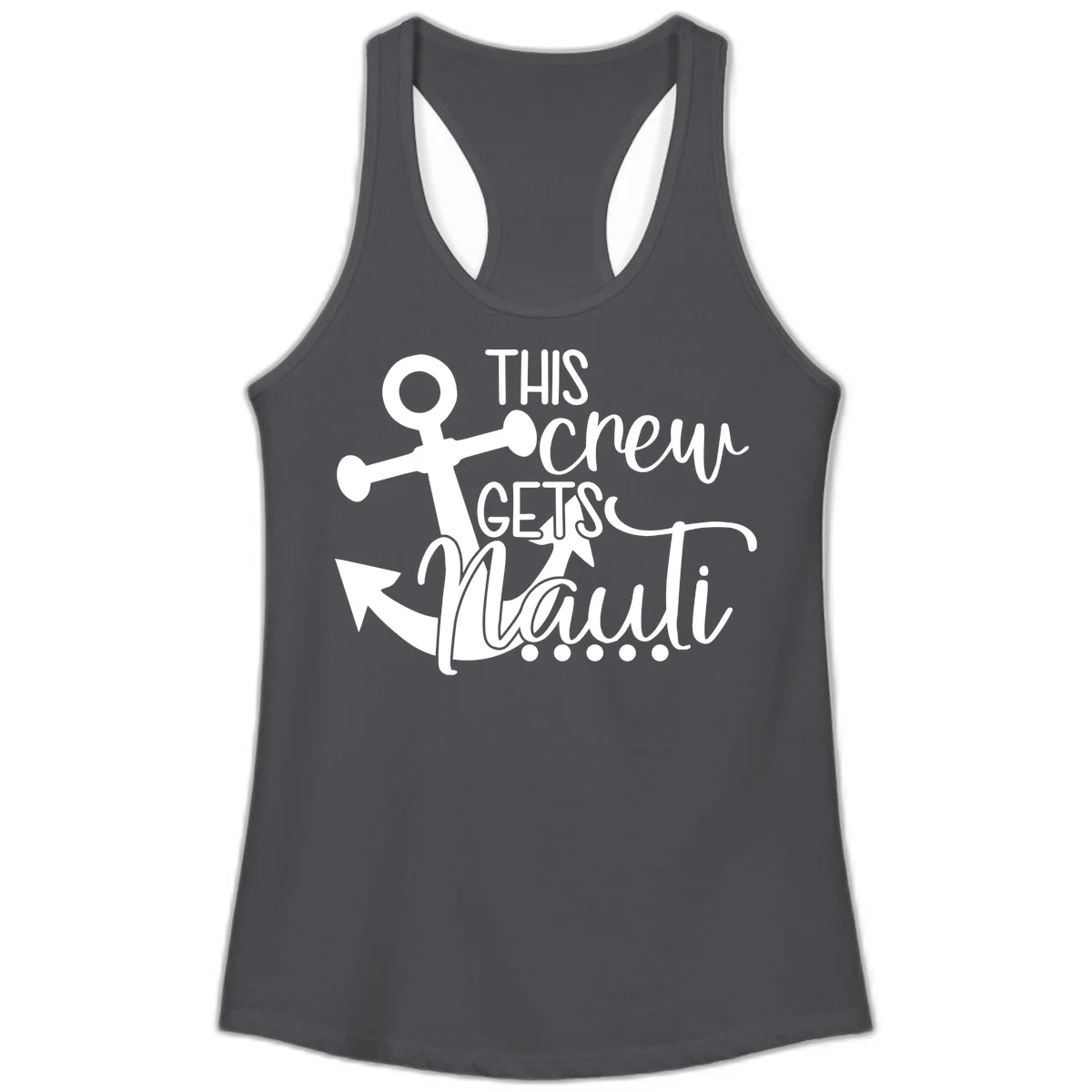 This Crew Gets Lit Anchor Design Ladies Tank in Solid Dark Gray