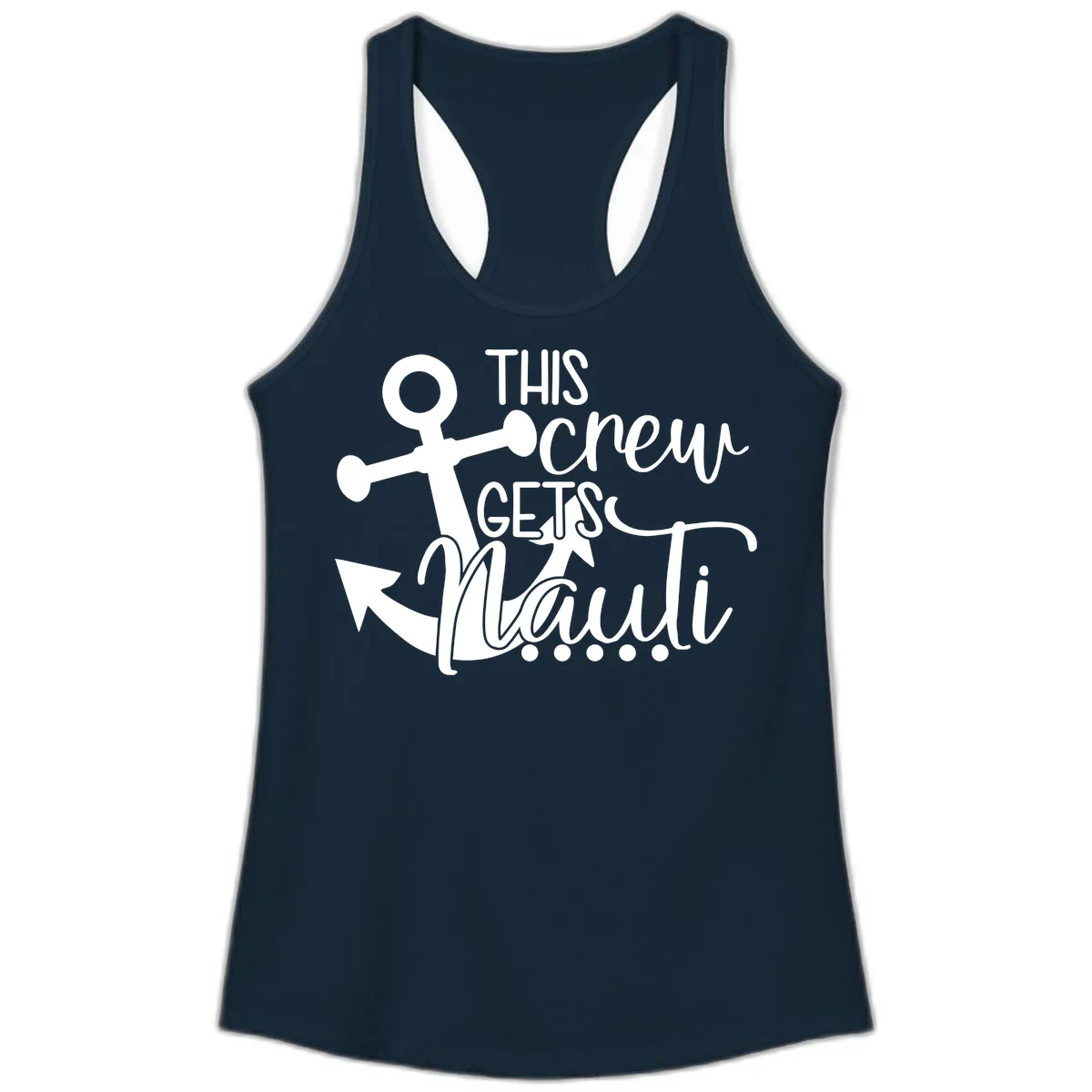 This Crew Gets Lit Anchor Design Ladies Tank in Solid Midnight Navy