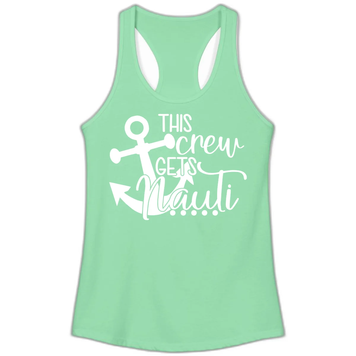 This Crew Gets Lit Anchor Design Ladies Tank in Solid Mint