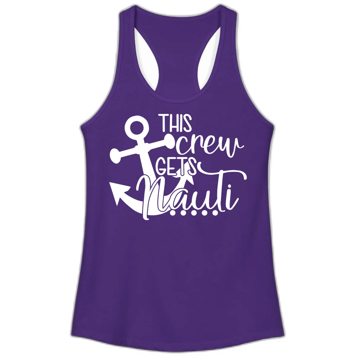 This Crew Gets Lit Anchor Design Ladies Tank in Solid Purple Rush