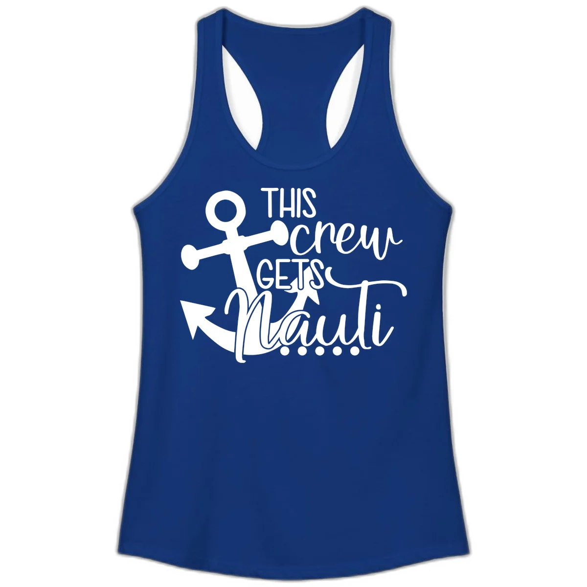 This Crew Gets Lit Anchor Design Ladies Tank in Solid Royal