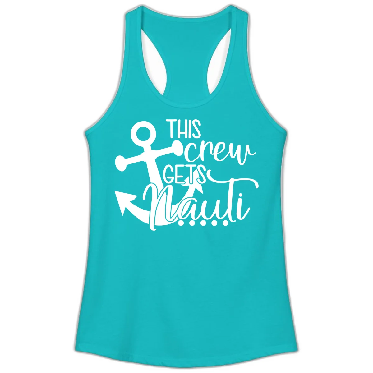 This Crew Gets Lit Anchor Design Ladies Tank in Tahiti Blue
