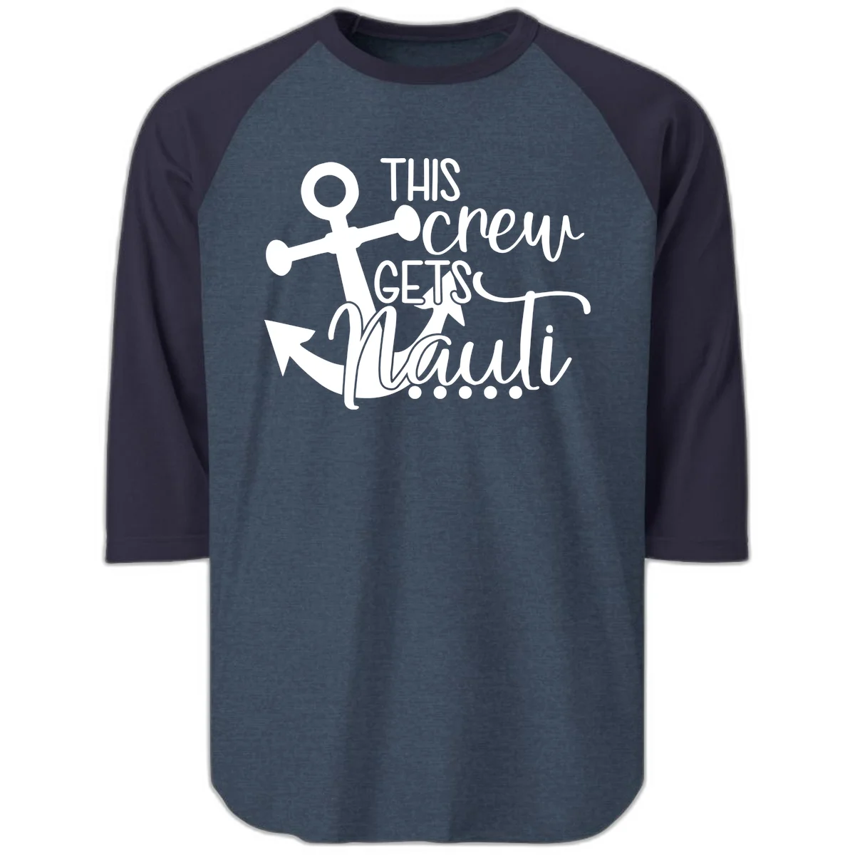 This Crew Gets Lit Anchor Design Raglan 3/4 in Heather Denim Navy