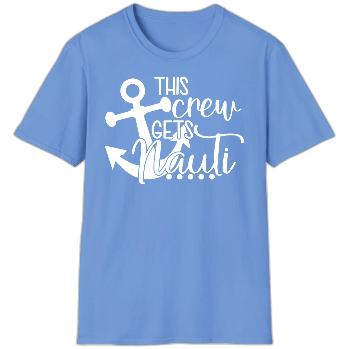 This Crew Gets Lit Anchor Design T-Shirt in Carolina Blue