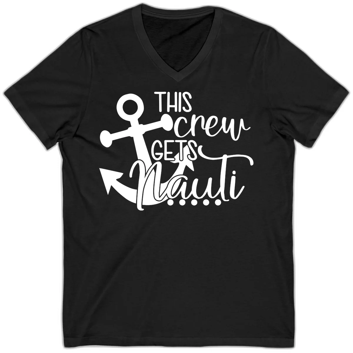 This Crew Gets Lit Anchor Design V-Neck in Black