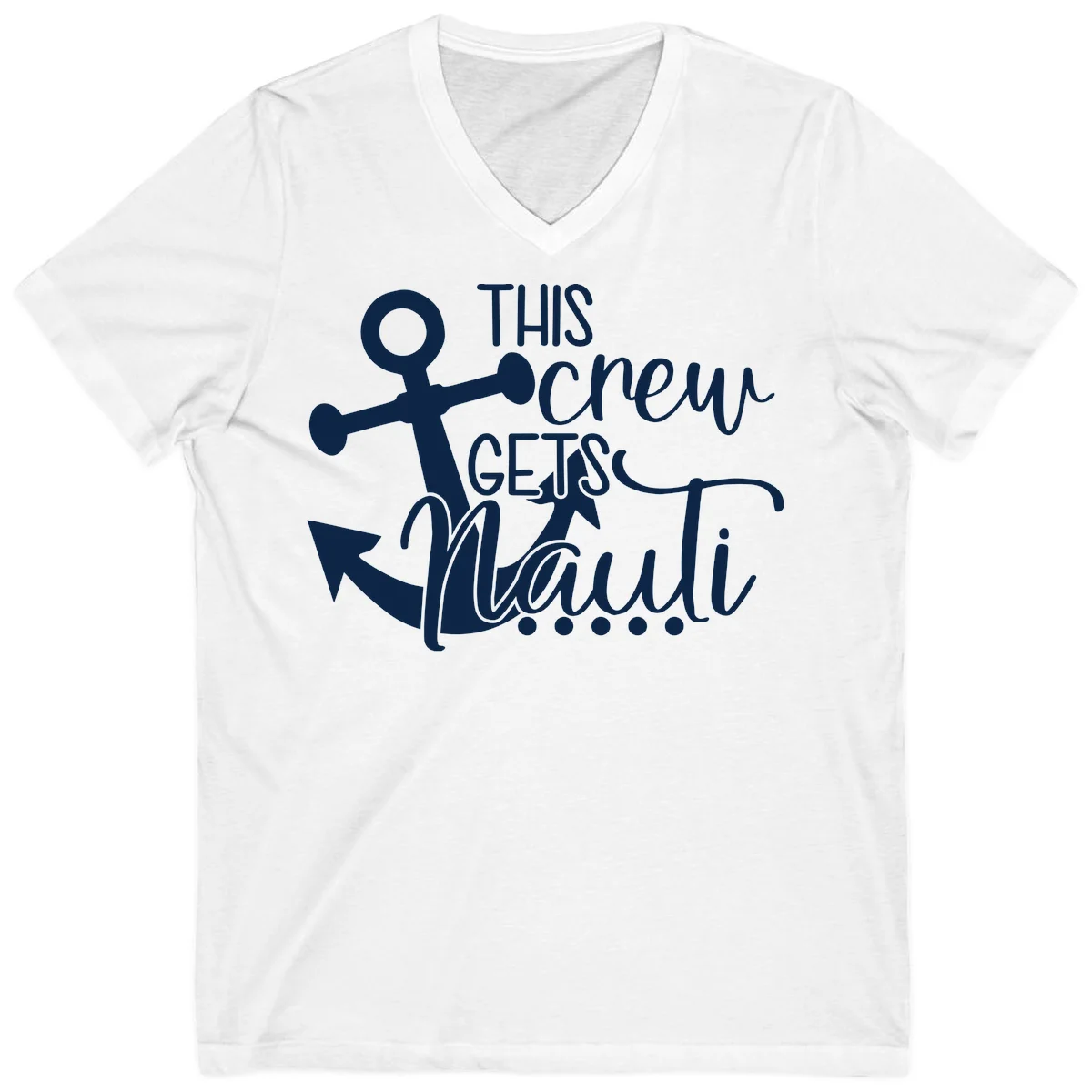 This Crew Gets Lit Anchor Design V-Neck in White