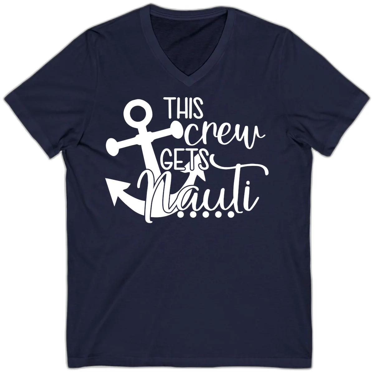 This Crew Gets Lit Anchor Design V-Neck in Navy