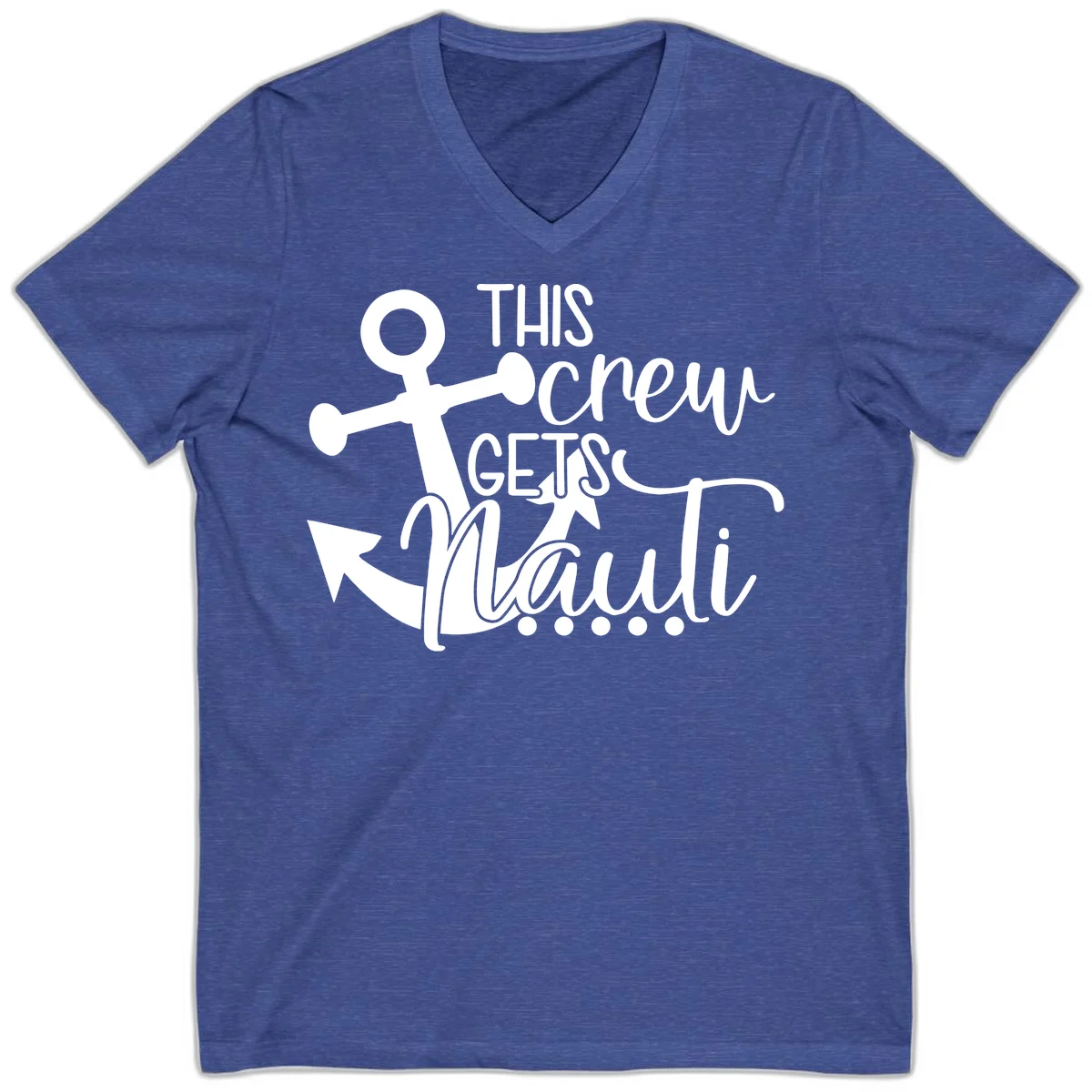 This Crew Gets Lit Anchor Design V-Neck in Heather True Royal