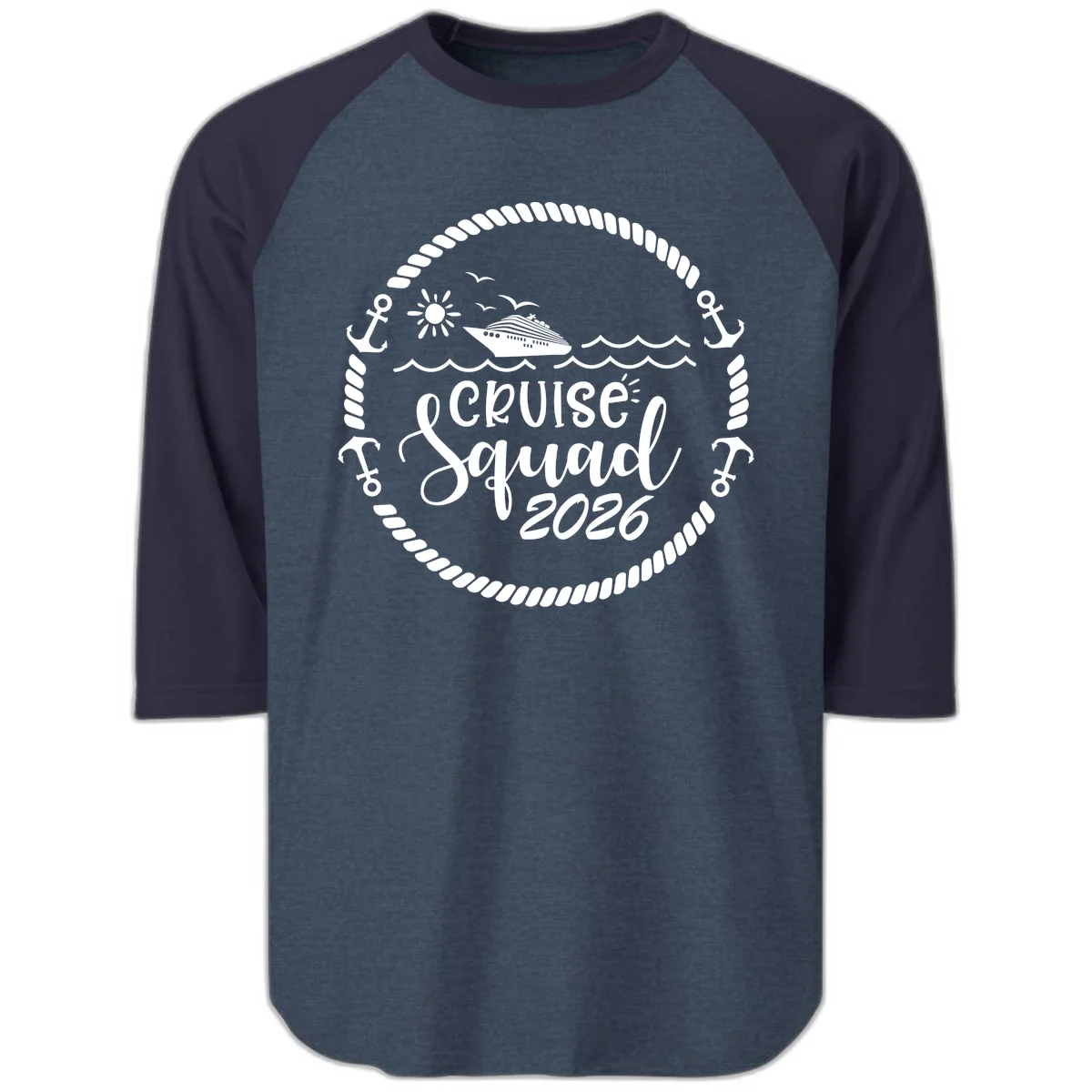 Cruise Squad 2026 Raglan 3/4 in Heather Denim Navy
